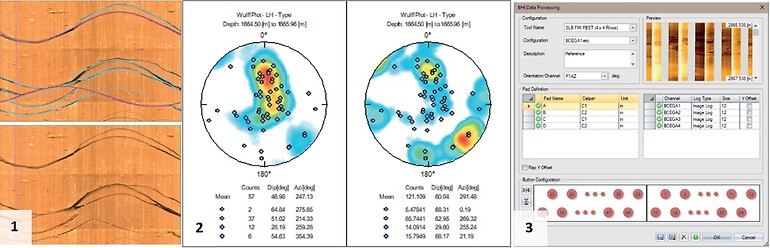 Fig 1 Shows the new structure features 1) Partial Picks, 2) Terzaghi Correction 3) BHI import. All images courteously provided by ALT.