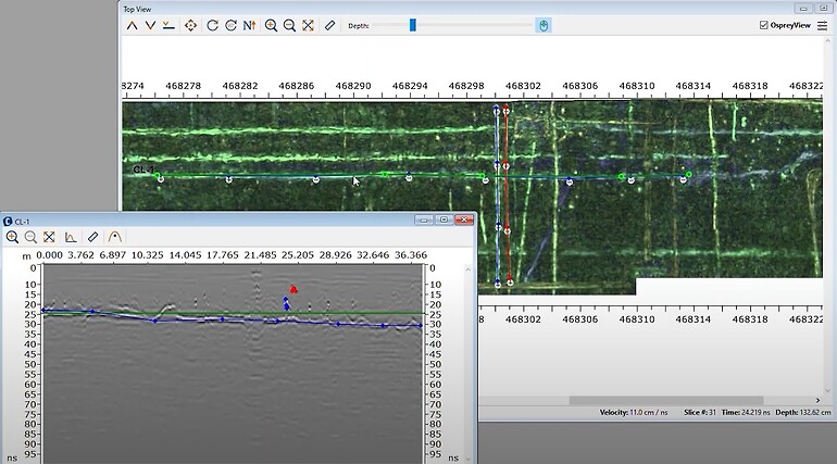 Image showing Osprey and Slice view and depicts how you can pick out a target/ feature using the software