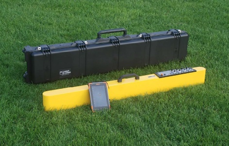 Fig 1. Image of the EM38mk2, including case and an example datalogger you can use with the instrument, Image curteously provided by Geonics Inc