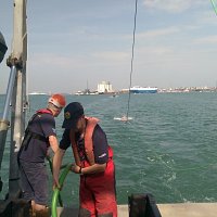 Hand deployment of the MicroEel off of the back deck.