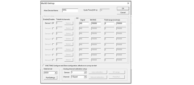 88x 823 Setting Window showing Sensor 2,3,4... disabled