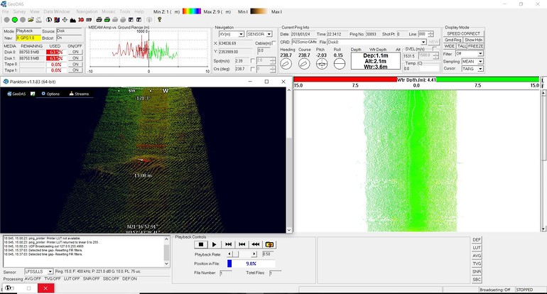 GeoDAS with Multi Beam waterfall and 3D point cloud display.