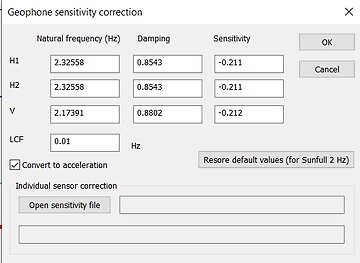 Geophone sensitivity setting in Pickwin or SPAC