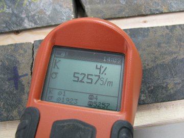 KT10 measuring Conductivity and Magnetic Susceptibility values from a core sample. Image courtesy of Terraplus.