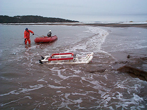 EM61S mounted on PVC sledge for shallow surf zone data acquisition.