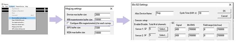 Route to the  **Configure 88x magnetometer(s) for each survey** setting