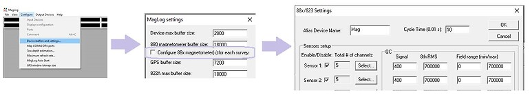 Route to the  **Configure 88x magnetometer(s) for each survey** setting