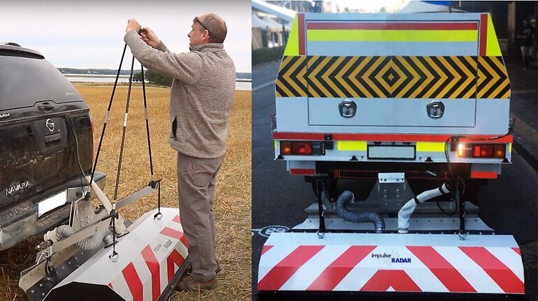 Fig 1. Shows the features of the vehicle carrier and how it fixes onto a survey vehicle (Image courteously provided by impulse radar)